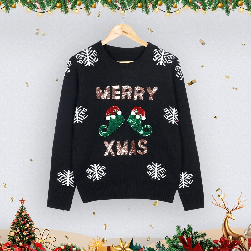 Świąteczny sweter z napisem z cekinami Cortes